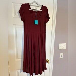 Posh Peanut Women's Scoop Midi Dress Short Sleeve XL Dark Cherry NWT HTF